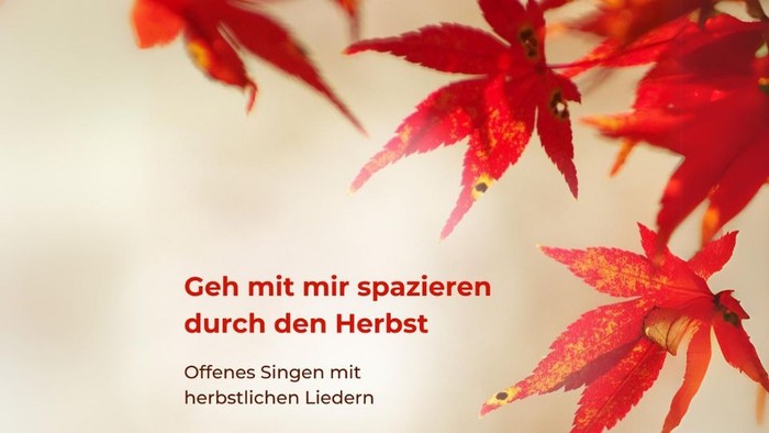 Rote Blätter vor weißem Hintergrund mit deutschem Zitat