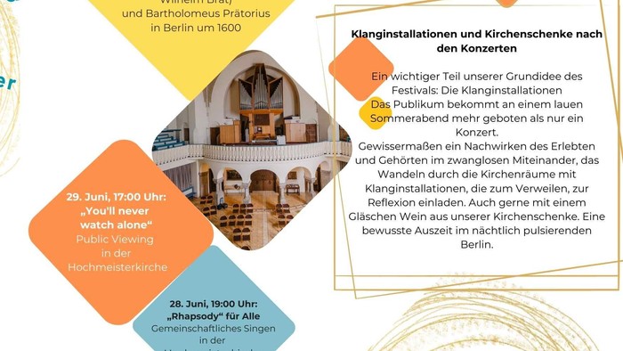 Das Bild zeigt ein Programm für Juni 2024 mit verschiedenen Veranstaltungen in Berlin, darunter Konzerte, Führungen und Workshops.