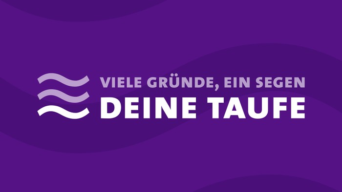 Violetter Hintergrund mit weißem Logo und Text "VIELE GRÜNDE, EIN SEGEN DEINE TAUFE"