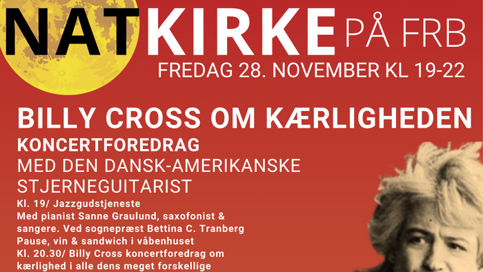 Plakat til en koncert med Billy Cross og andre, med detaljer og billeder af optrædende.