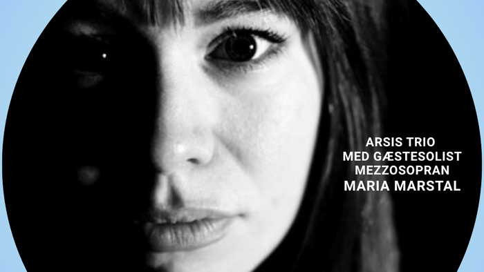 Plakat for en aftenarrangement i kirken med Arsis Trio og gæstemezzosopran Maria Marstal.
