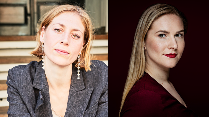 To billeder af en kvinde med blond hår, en i sort og hvid og den anden i farve