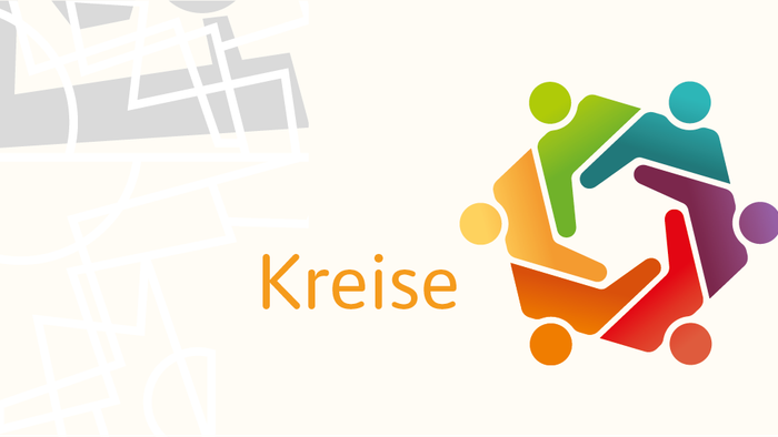 Bunter Kreis mit Menschen, darunter das Wort 