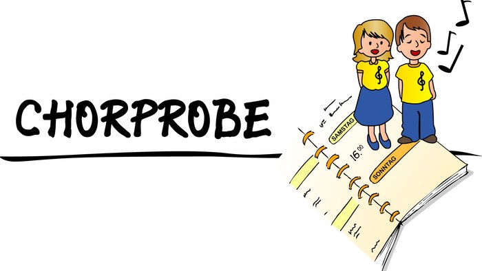 Zwei Kinder stehen auf einem aufgeschlagenen Buch und betrachten die Seiten.