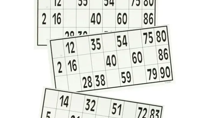 Tre bingo-kort med tal fra 1 til 90.