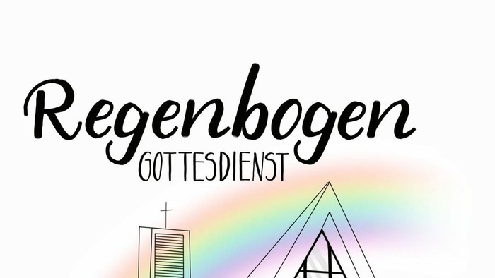 Lutherkirche gezeichnet mit Regenbogen