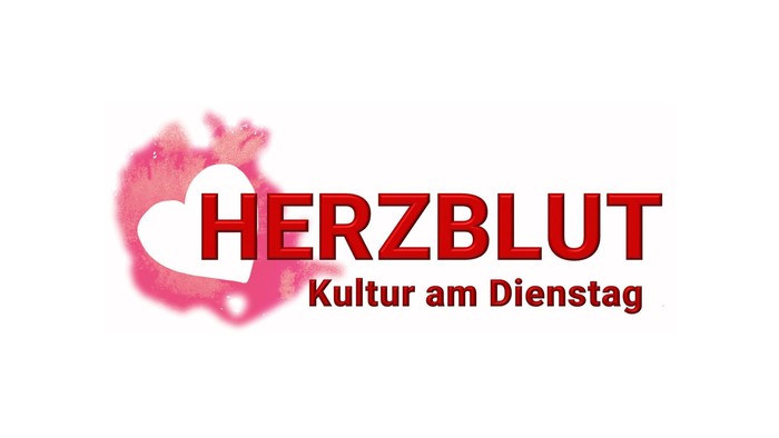 Das Logo von Herzblut Kultur am Dienstag mit einem roten Herzsymbol.