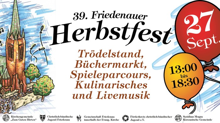 39. Friedenauer Herbstfest mit Trödelmarkt, Spielen, Kulinarik und Livemusik am 27. Sept.