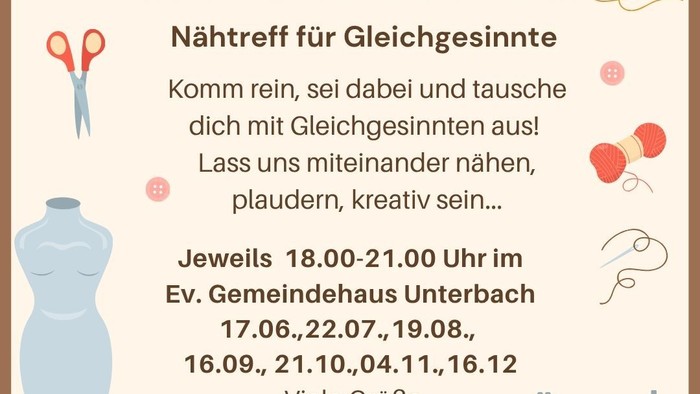Einladung zu einem Näh-Treffen mit Gleichgesinnten im Gemeinschaftshaus Unterbach.