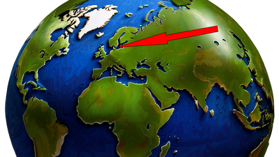 Globen med rød linje gennem Europa