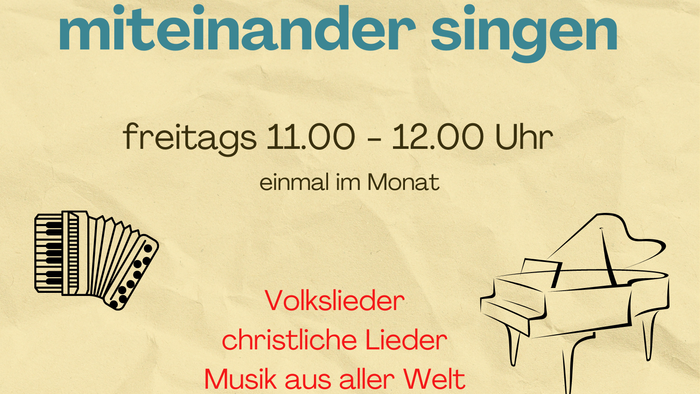 Clipbild mit Akkordeon und Flügel, Titel und Uhrzeit