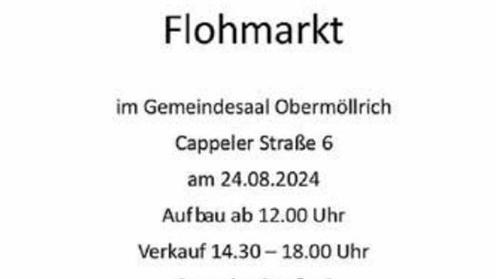 **Flyer für einen Flohmarkt am 24. August 2024**
**von 12:00 bis 18:00 Uhr**
**in der Cappeler Straße 6**

Mit einer Vielzahl angebotener Artikel!