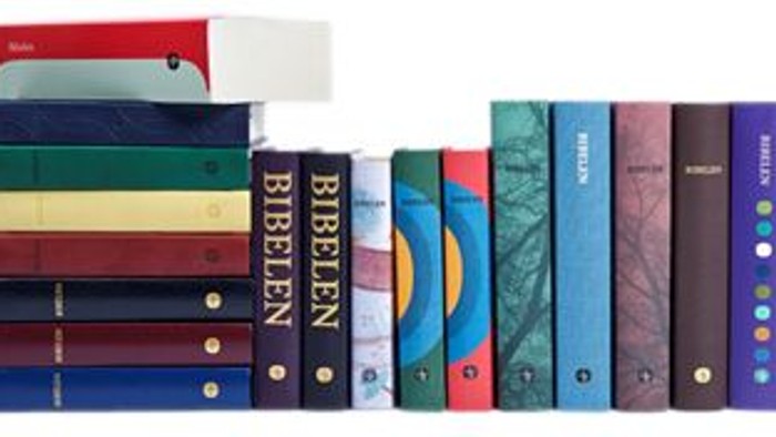 En samling bøger med "Bielefeld" skrevet på ryggerne, stakket i en farverig og systematisk orden