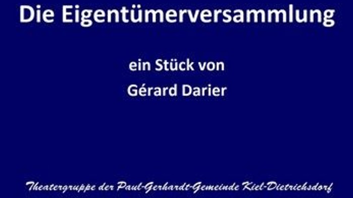 Das Buchcover zeigt den Titel "Die Eigentümerversammlung" von Gérard Darier, mit einem Stadtbild im Hintergrund