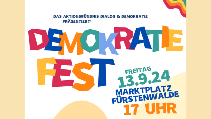 Demokratie-Fest am 13.9.24 auf dem Marktplatz Fürstenwalde um 17 Uhr