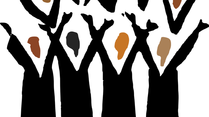 Billedet viser fem brune former på sort baggrund.