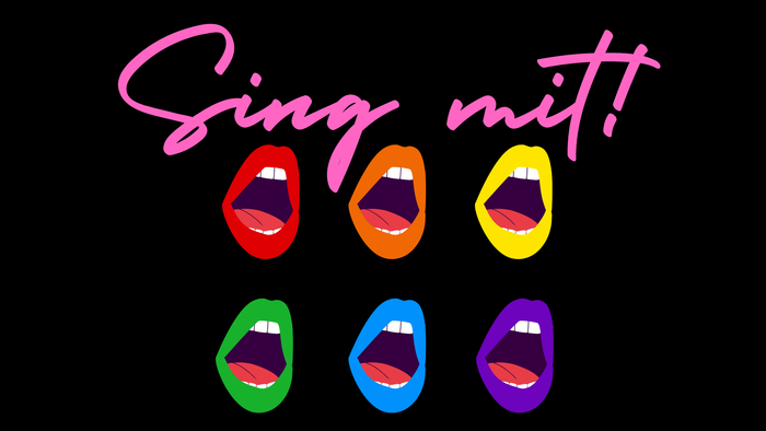 Sechs Lippenpaare in verschiedenen Farben mit dem Text *„Sing mit!“*
