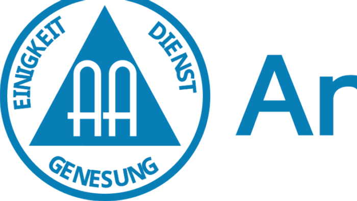 Logo für Anonyme Alkoholiker, einen deutschsprachigen Zweig der Anonymen Alkoholiker mit einem blau-weißen Design.