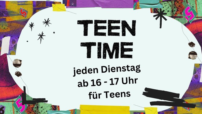 Bunter Flyer für Teen Time mit Terminen und Ort