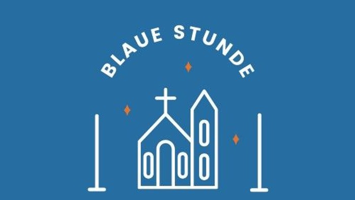 Das Logo zeigt eine Kirche mit dem Namen "Blaue Stunde" und "Kirchengemeinde Alt-Garbsen"