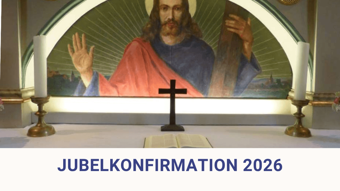 Religiöse Altarszene zur „Jubelkonfirmation 2026“ mit einem Segensfresko und Kerzen.