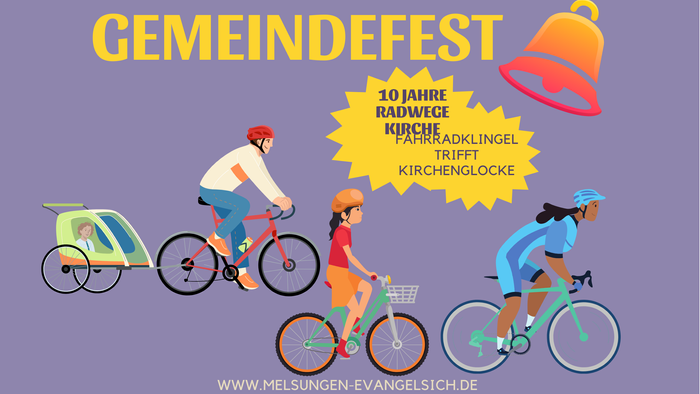 Illustration von radelnden Menschen zur Feier von 10 Jahren Gemeinschafts-Radveranstaltungen