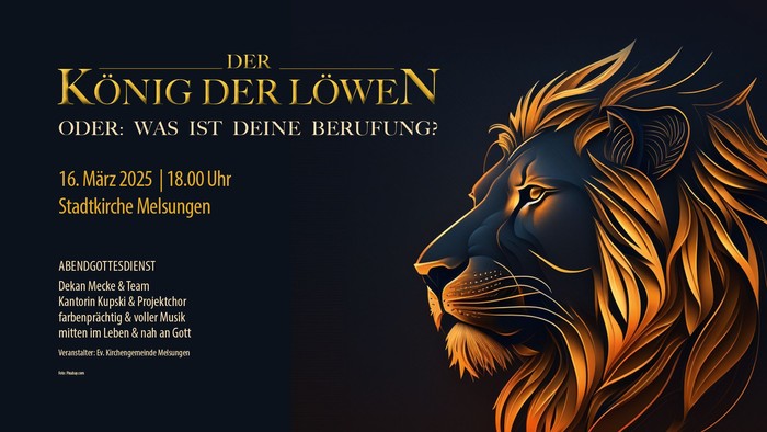 Plakat für eine Veranstaltung mit einem Löwen, Datum und Ort