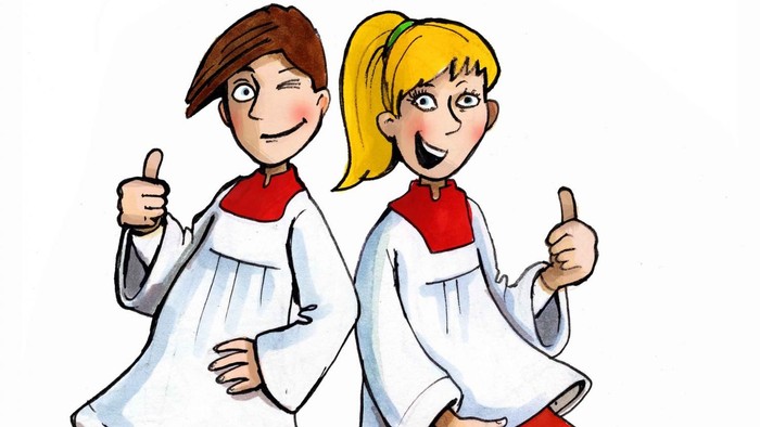 Zwei Mädchen in traditioneller Kleidung zeigen Daumen nach oben