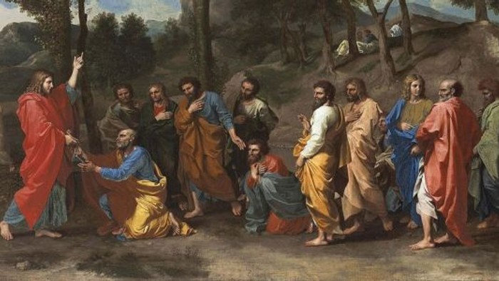 Billedet forestiller en gruppe af mennesker i historiske klamoter, muligvis en religiøs scene.