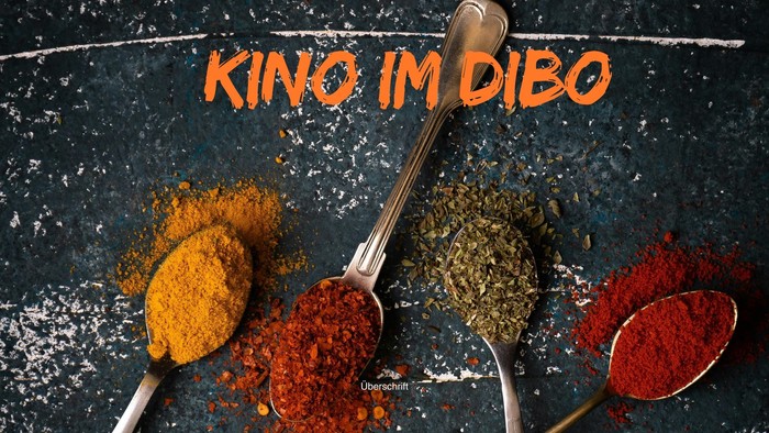 Vier Löffel mit verschiedenen Gewürzen, beschriftet mit „KINO IM DIBO“