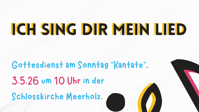Kirchliche Ankündigung für ein Sonntagskantatenkonzert mit Noten und Namen der Geistlichen.
