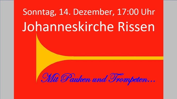 **Ankündigung für ein Konzert mit der Johanneskirche Rissen, featuring Posaunen und Trompeten, am 14. Dezember um 17 Uhr.**