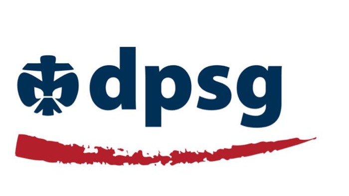 Logo für die Deutsche Post Service GmbH mit dem Text „dpsg“, einem stilisierten Emblem und einem roten Wellen-Design.
