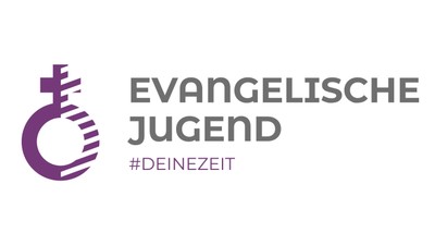 Logo für die Evangelische Jugend, das ein stilisiertes Kreuz und den Hashtag *„#DEINEZEIT“* zeigt, um das Engagement Jugendlicher in evangelischen christlichen Aktivitäten zu fördern.