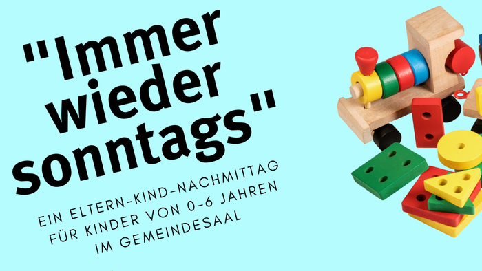 Plakat für Kinderveranstaltungen „Immer wieder sonntags“ mit blockbasierten Terminen und Uhrzeiten.