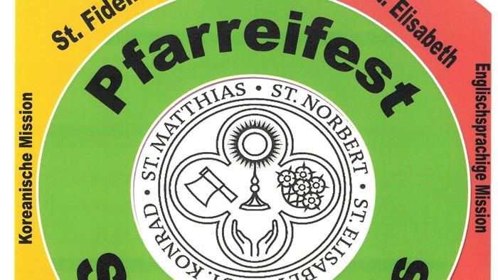 Plakat zum Kirchenfest St. Matthias und Partnergemeinden am 6. September 2026 mit Gottesdiensten und Gemeinschaftsaktivitäten.