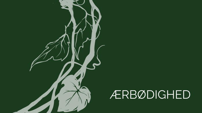 Minimalistisk hvid illustration af en plante på en mørkegrøn baggrund med ordet 
