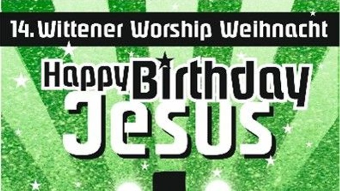 Plakat mit Ankündigung Happy Birthday Jesus am 23. Dezember 2025 um 23.30 Uhr in der Ev. Kirche Herbede