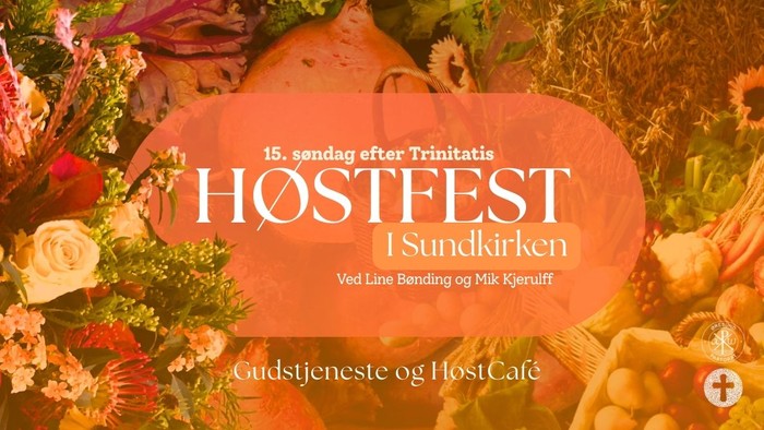 Kirken er smukt pyntet, og vi siger tak for alle gode gaver. Mandagssangerne synger for på nogle af de dejlige høstsange fra den danske sangskat. Efter gudstjenesten er der kaffe og kagebod, og De Grønne Pigespejdere sælger pølser grillet over bål. Al in