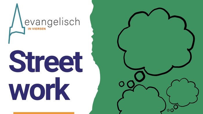 Streetwork mit grünen Denkwolken
