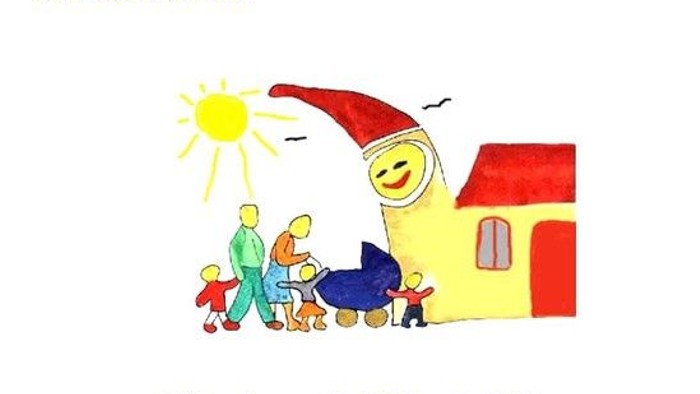 Ein bunter Kirchenflyer lädt Familien mit Kindergarten- und Grundschulkindern zu einem Karnevals-Familiengottesdienst ein.