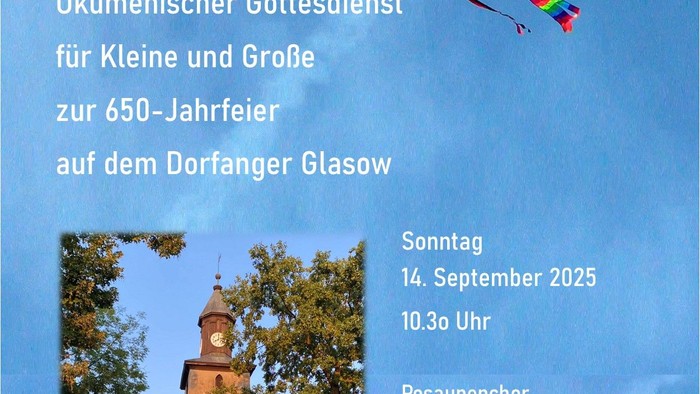 Poster für ökumenischen Gottesdienst am 14. September 2025 in Glasow