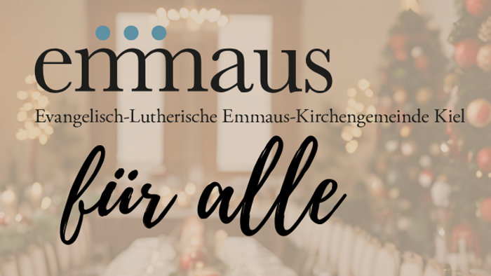 Weihnachtstisch mit Kerzen und Geschirr, dazu Text in Überblendung: 