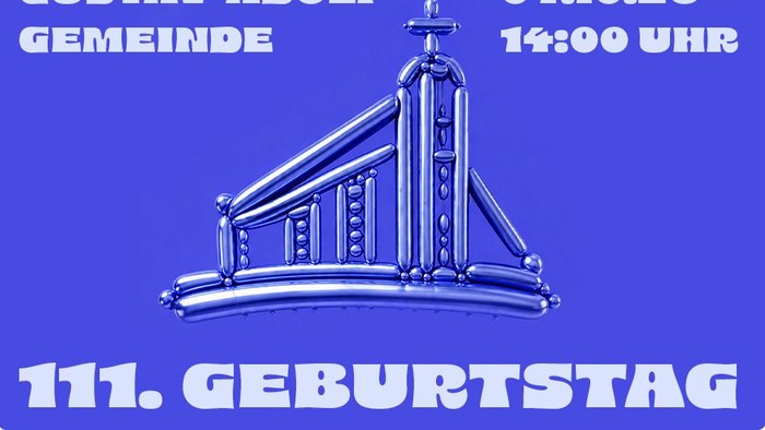 Jubiläumsplakat zum 111. Geburtstagsfest der Gustav-Adolf-Gemeinde am 4. Oktober um 14:00 Uhr.
