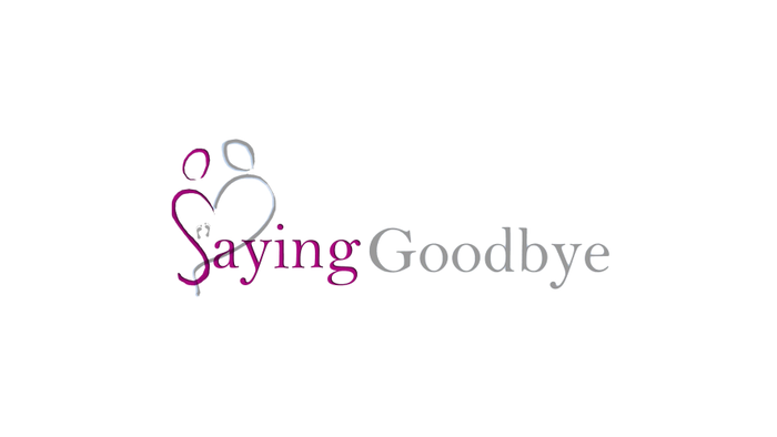 The image features a white rectangular background with the text "Saying Goodbye" and a small heart symbol.