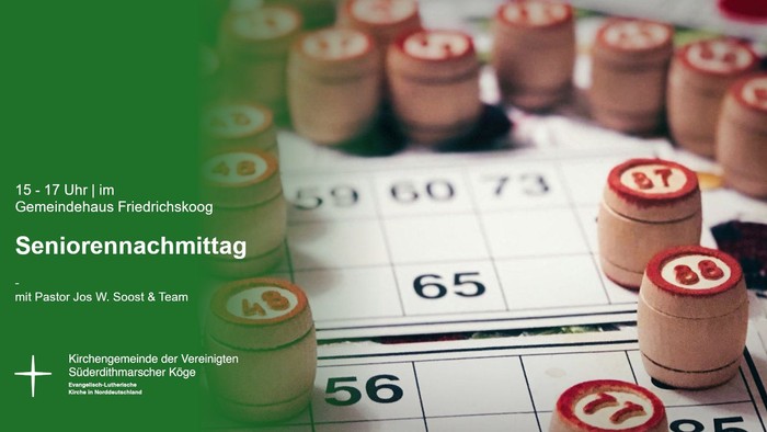 Seniorennachmittag mit Pastor Jos W. Boost & Team, 15.-17. Uhr im Gemeindehaus Friedrischskoog