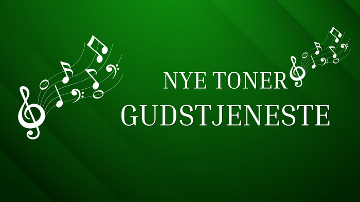 Grafisk reklame for nye salmemelodier i gudstjenester med noder som design.