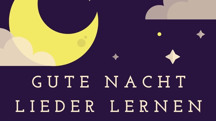 Bild mit Mond, Wolken und Sternen, darunter der Text "Gute Nacht, lieber Lernen"