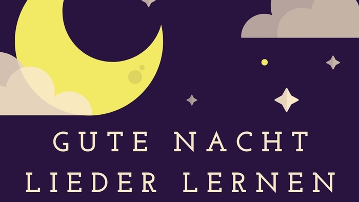Bild mit Mond, Wolken und Sternen, darunter der Text "Gute Nacht, lieber Lernen"