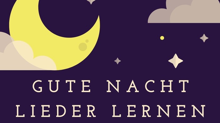Bild mit Mond, Wolken und Sternen, darunter der Text "Gute Nacht, lieber Lernen"